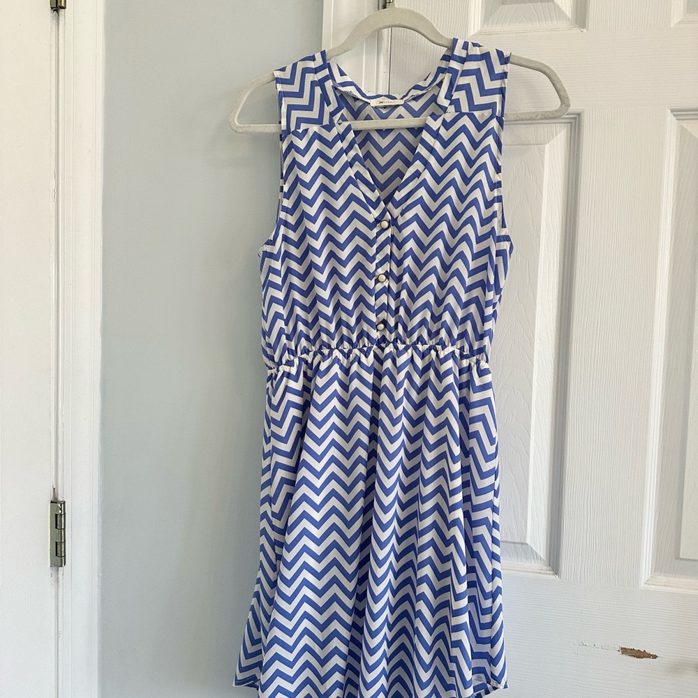 Blue Chevron Sleeveless Summer Dress
